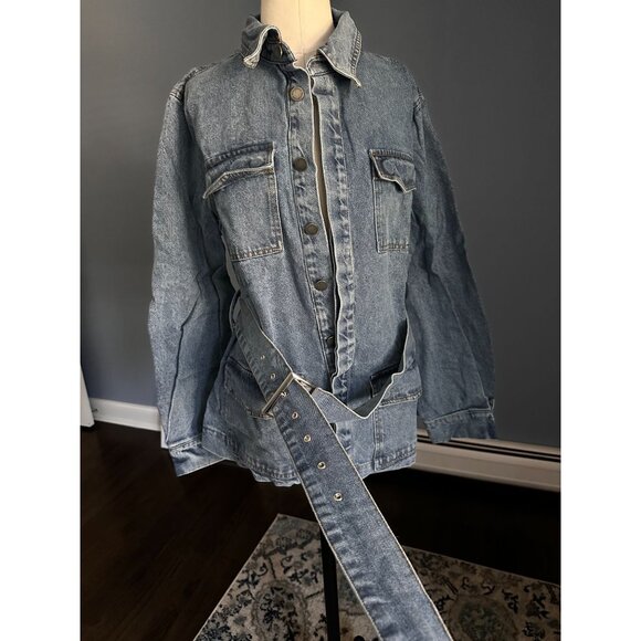 NWT En Saison Womens Madeline Blue Denim Belted Denim Jacket Coat S - Picture 8 of 8